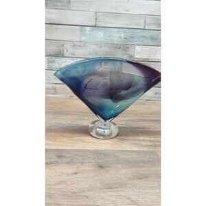 Vintage Aurora Color Fan Seashell Shaped Decorative Glass Art Vase Artis…